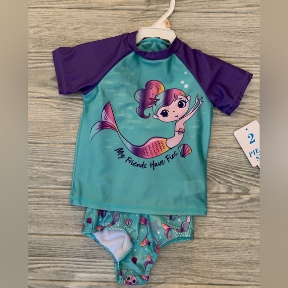 carribean joe Other - Caribbean Joe Girl’s Swimsuit With Short Sleeve Rash Guard Set 2-T